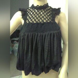 FREE PEOPEChic Black Crochet Blouse & SATINY RAW CUTS SUPER CUTE SZ. One See PTP